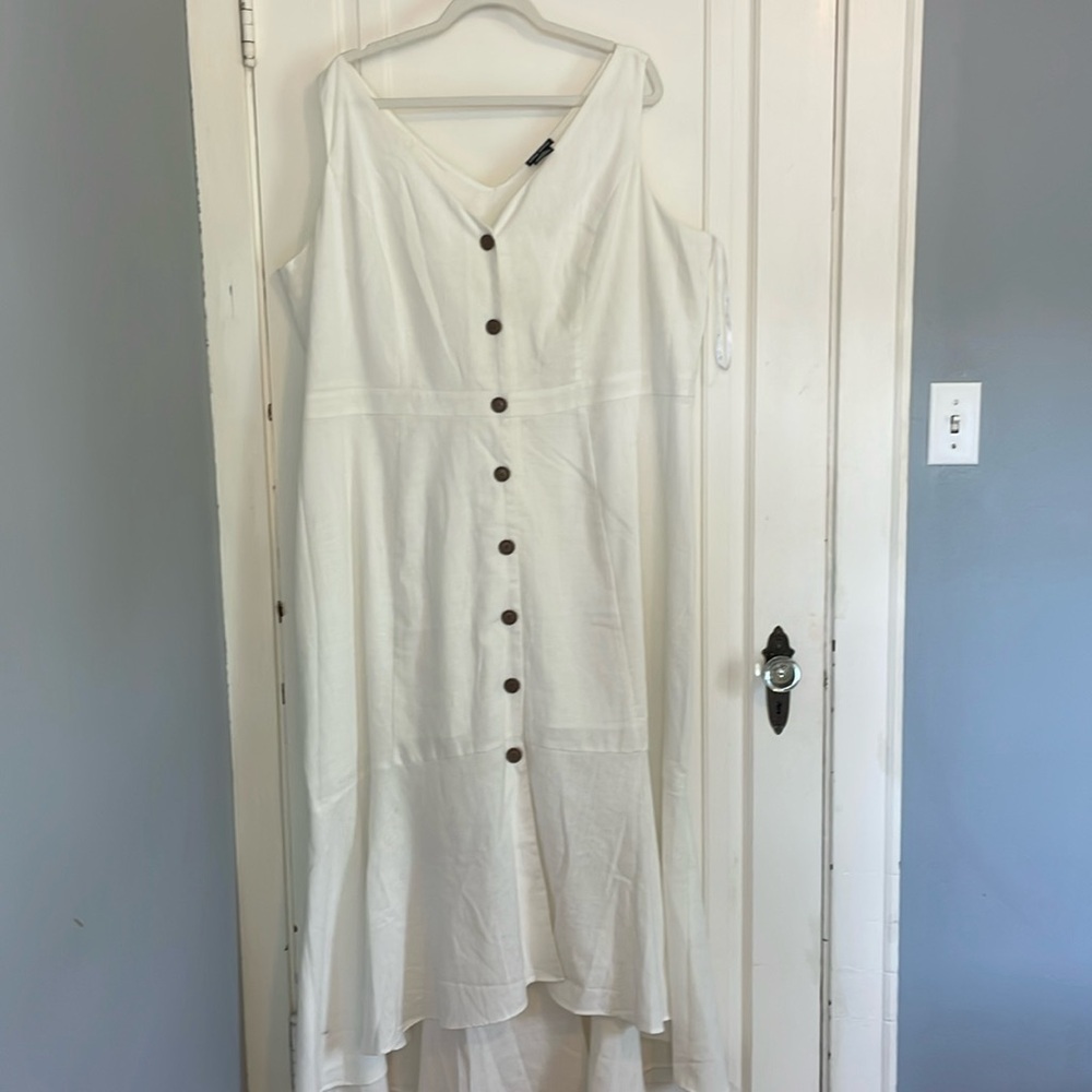 Plus size white linen dress